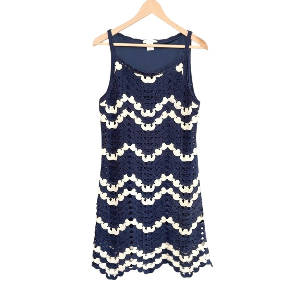 House of Harlow 1960 Navy Cream Crochet Lace Chevron A Line Dress M